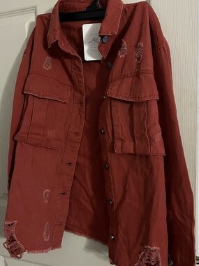 Women’s Distressed Utility Jacket - Rust Red